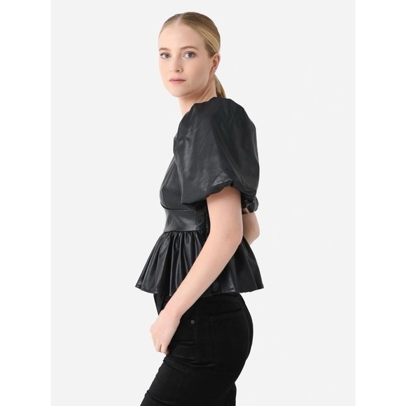English Factory Black Faux Leather Peplum Top L - Picture 4 of 15